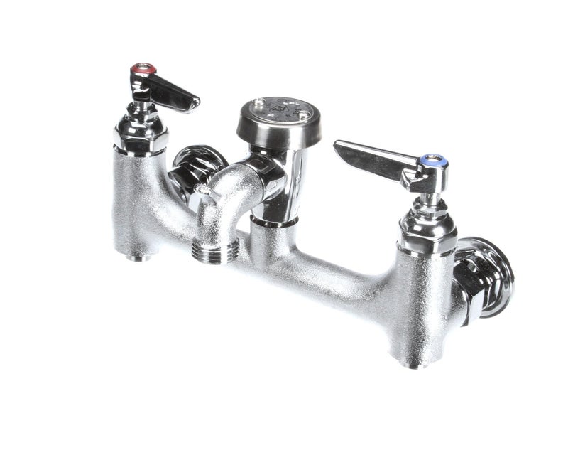 T&S Brass B-0674-BSTR B-0674-Bstr Service Sink Faucet, Wall Mount, 8-Inch Centers, Vacuum Breaker, Built-In Stops, Rough Chrome - Image 1